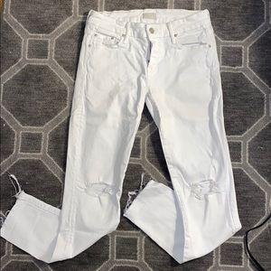 MOTHER Denim Looker Ankle Fray White Jeans